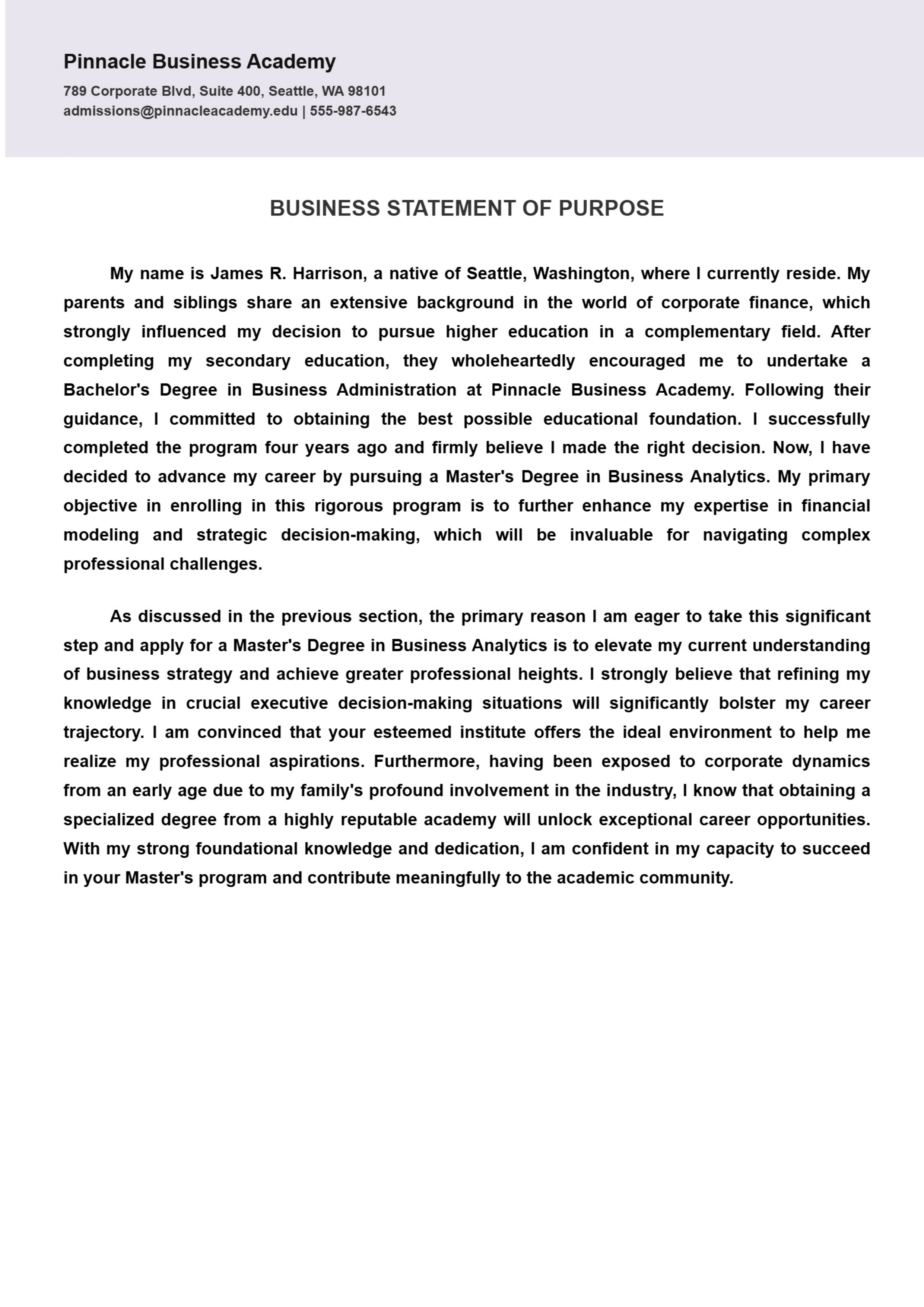Business Statement of Purpose