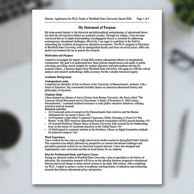 Application for Ph.D. Study Statement of Purpose