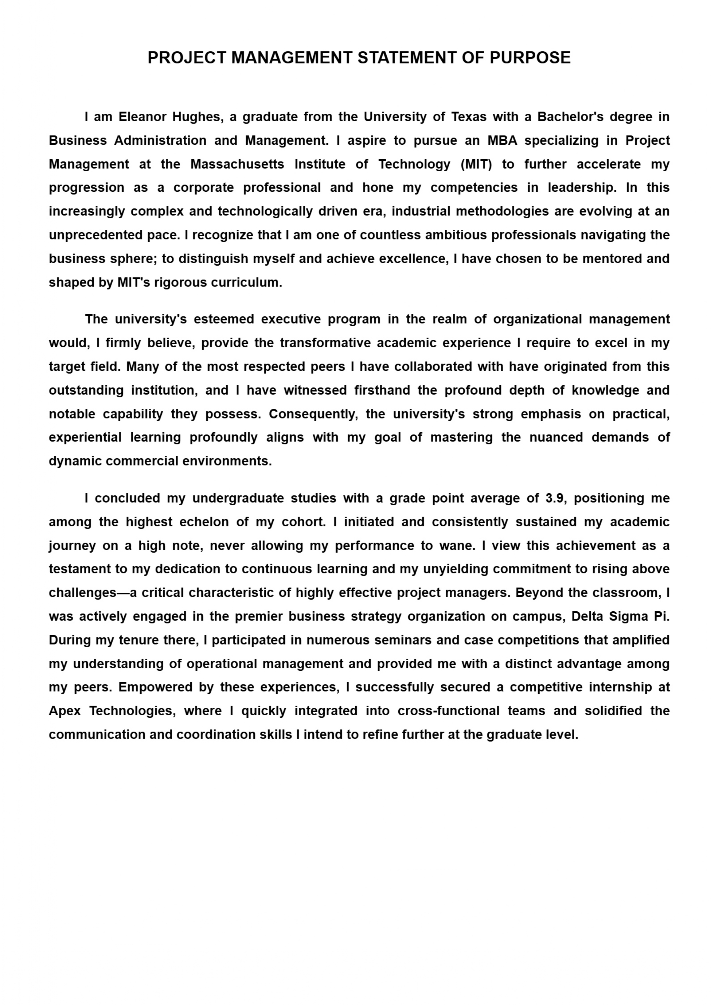 Project Management Statement of Purpose