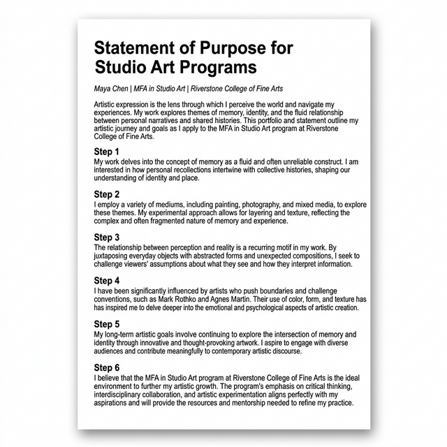 Statement of Purpose for Studio Art Programs