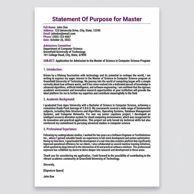 Statement of Purpose for Master's