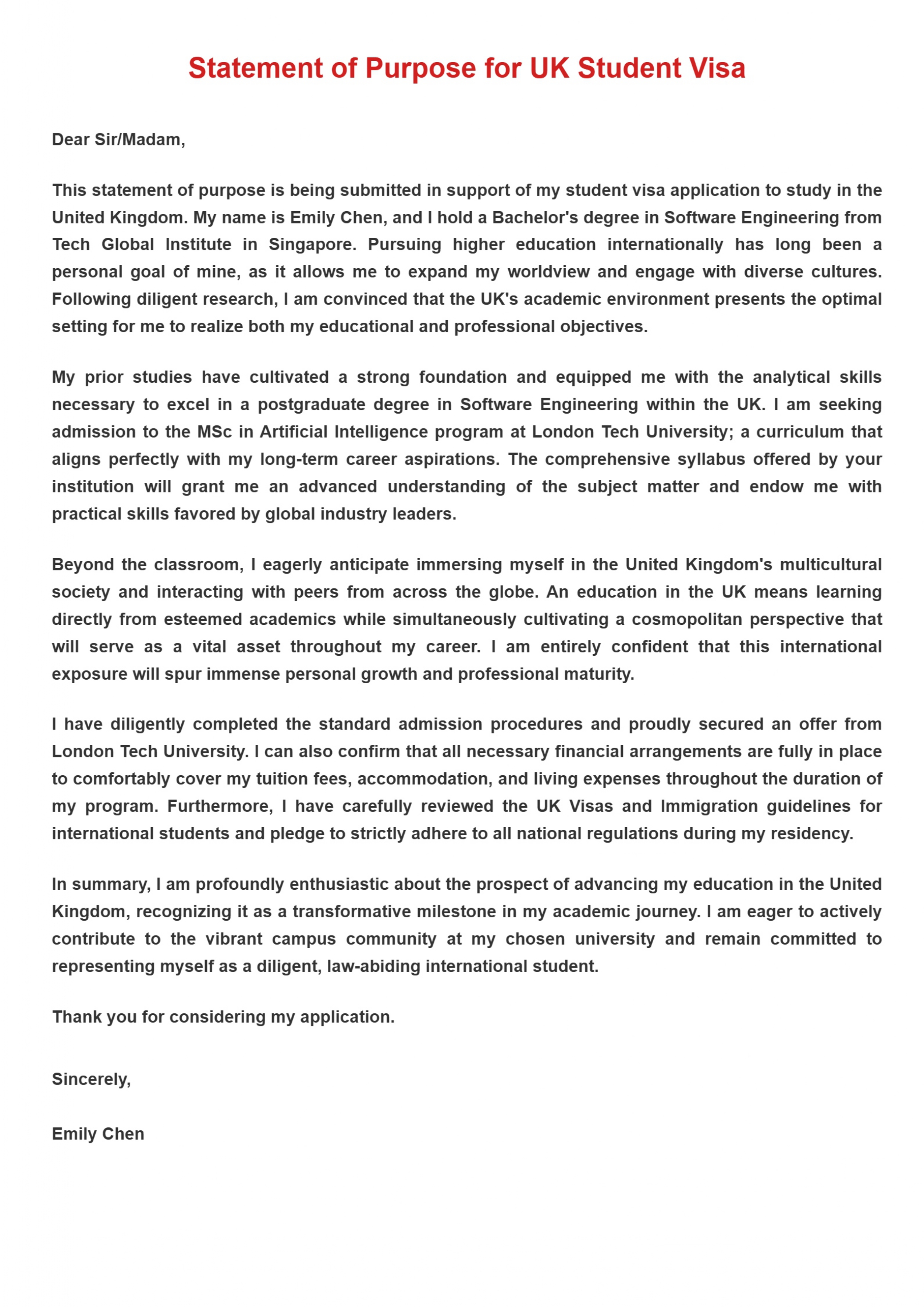 UK Student Visa Statement of Purpose