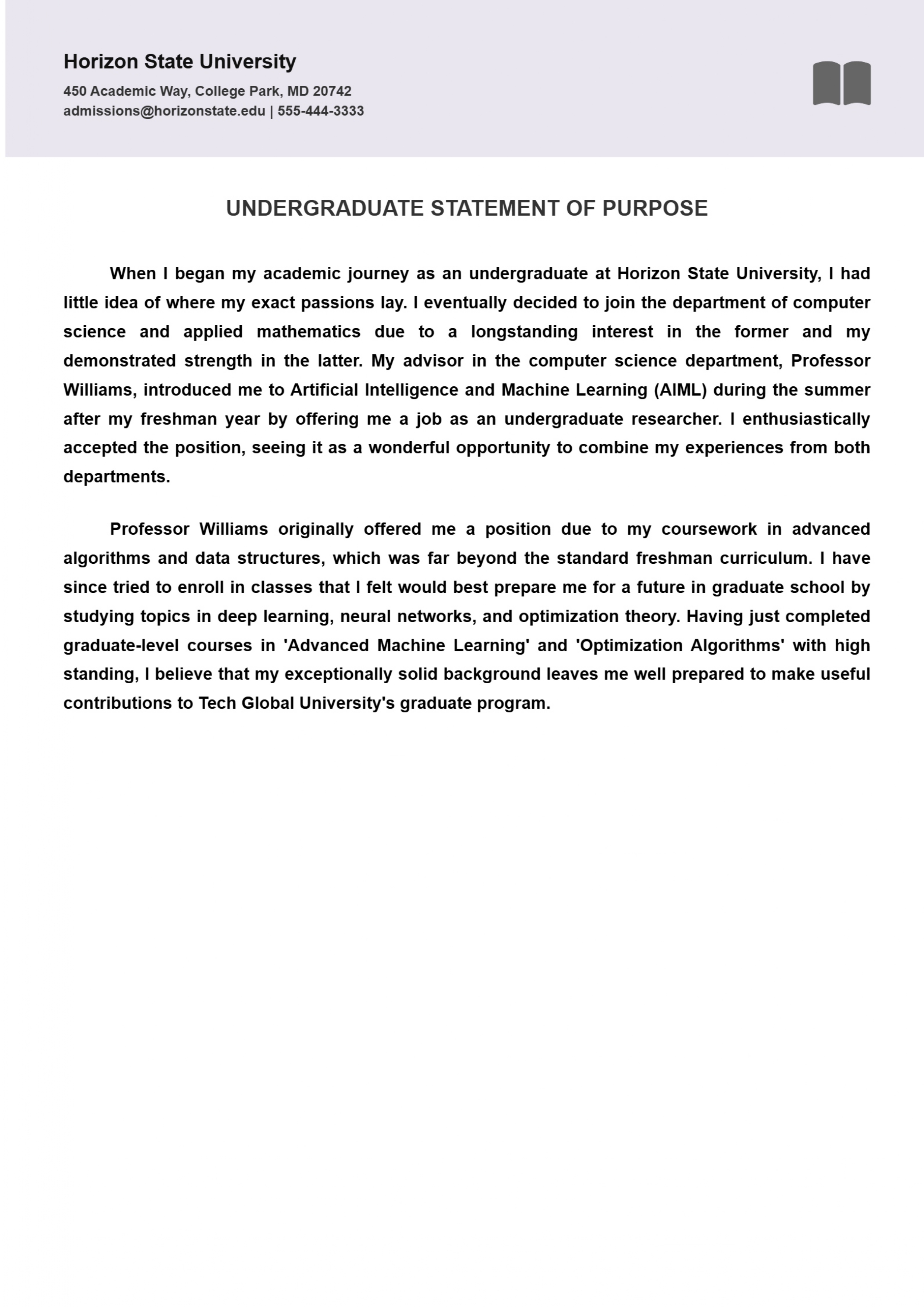 Undergraduate Statement of Purpose
