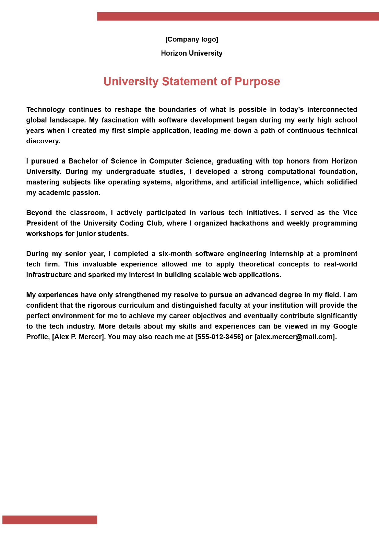 University Statement of Purpose